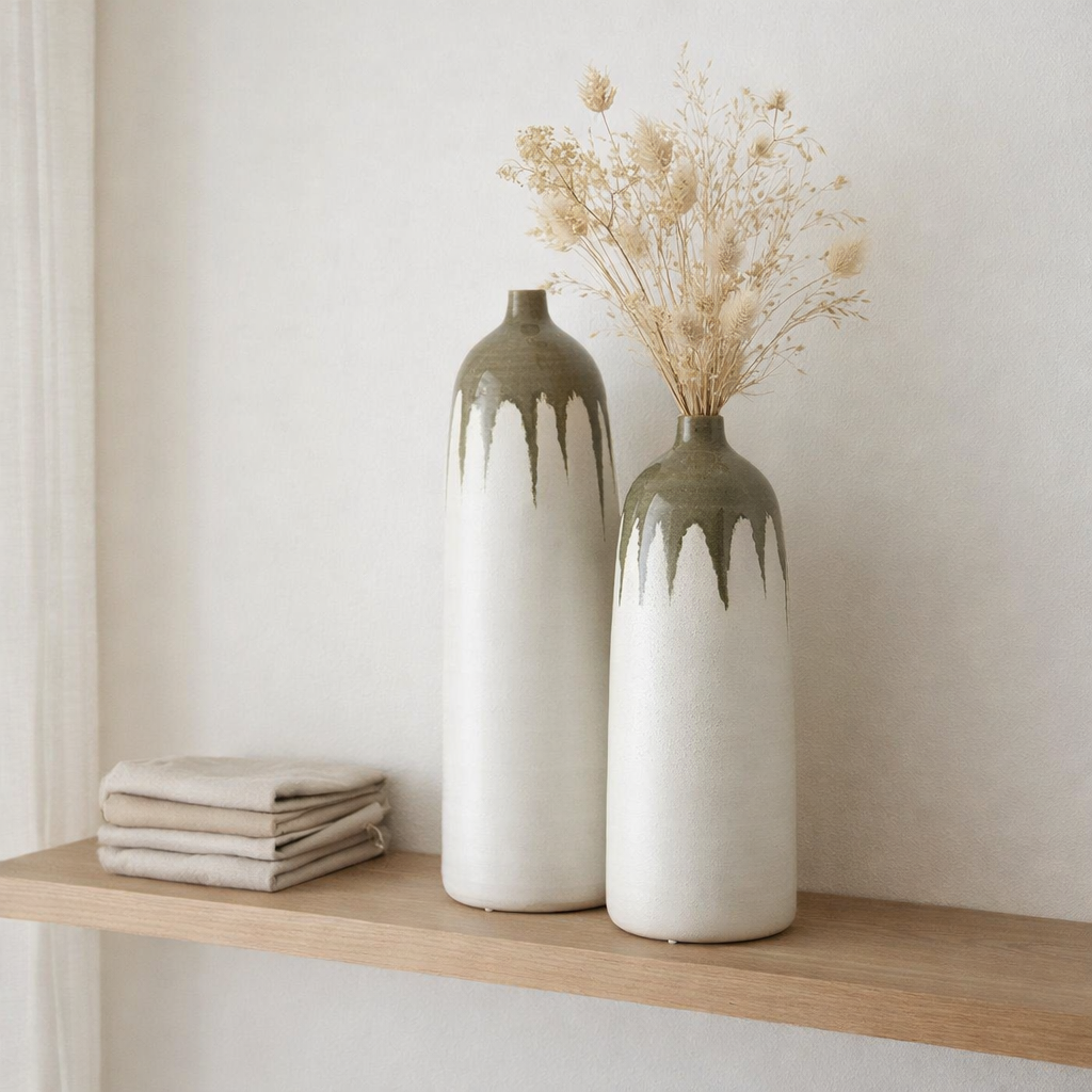 J-Line Vase Olea Bottle - Olive Green / White - Grand - 67,5 cm de haut en situation