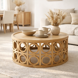 J-Line Table basse épicéa sculpté/MDF naturel en situation