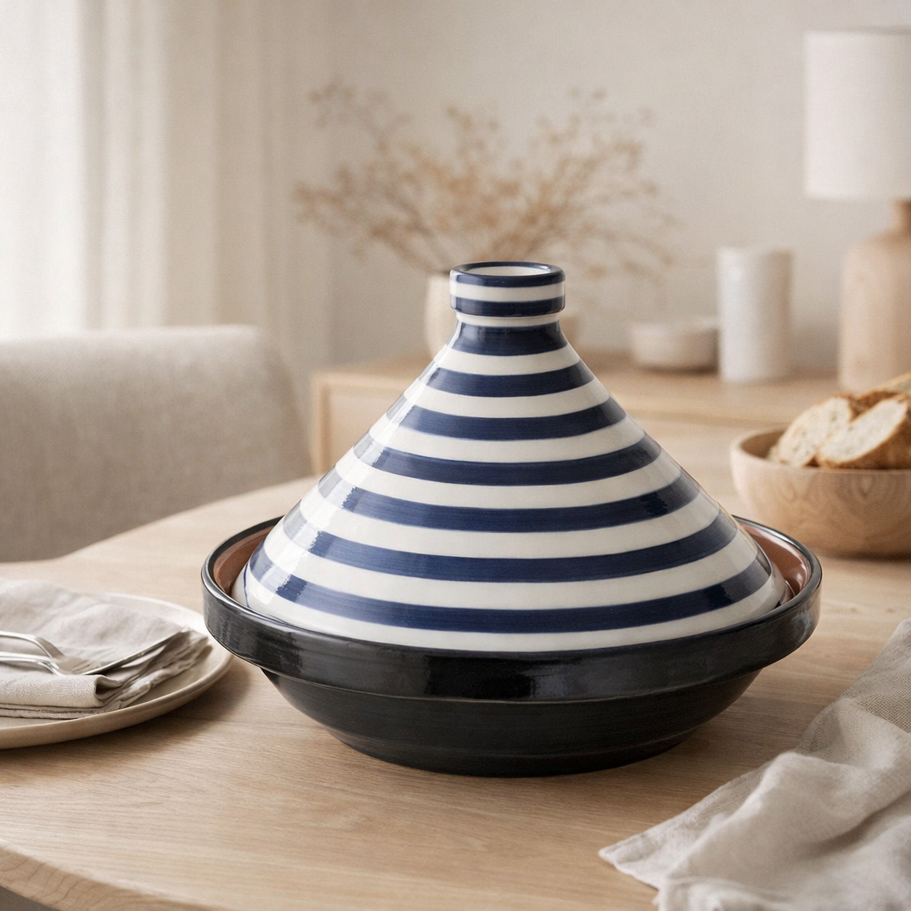 J -line Tajine Grenade - Céramique - Blanc / Bleu en situation