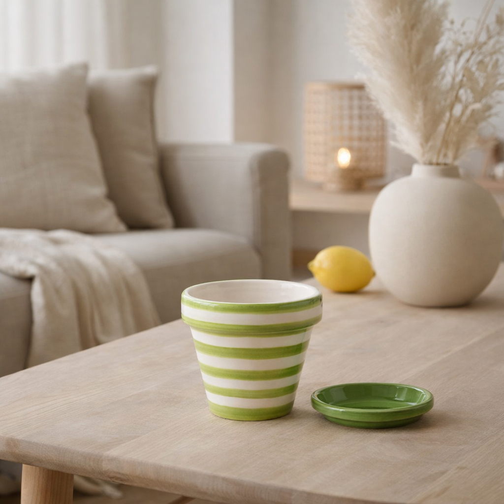 J -Liline Flowerpot Granada Stripes - Céramique - Green - XS - Ø 17 cm en situation