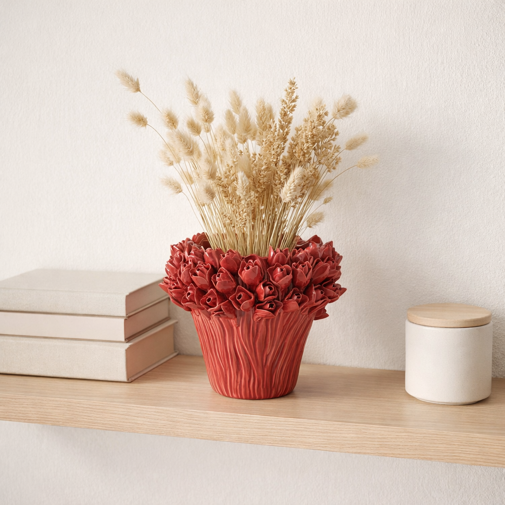 J -line Vase Ambrosia - Céramique - Rouge - Small - Ø 20,5 cm en situation