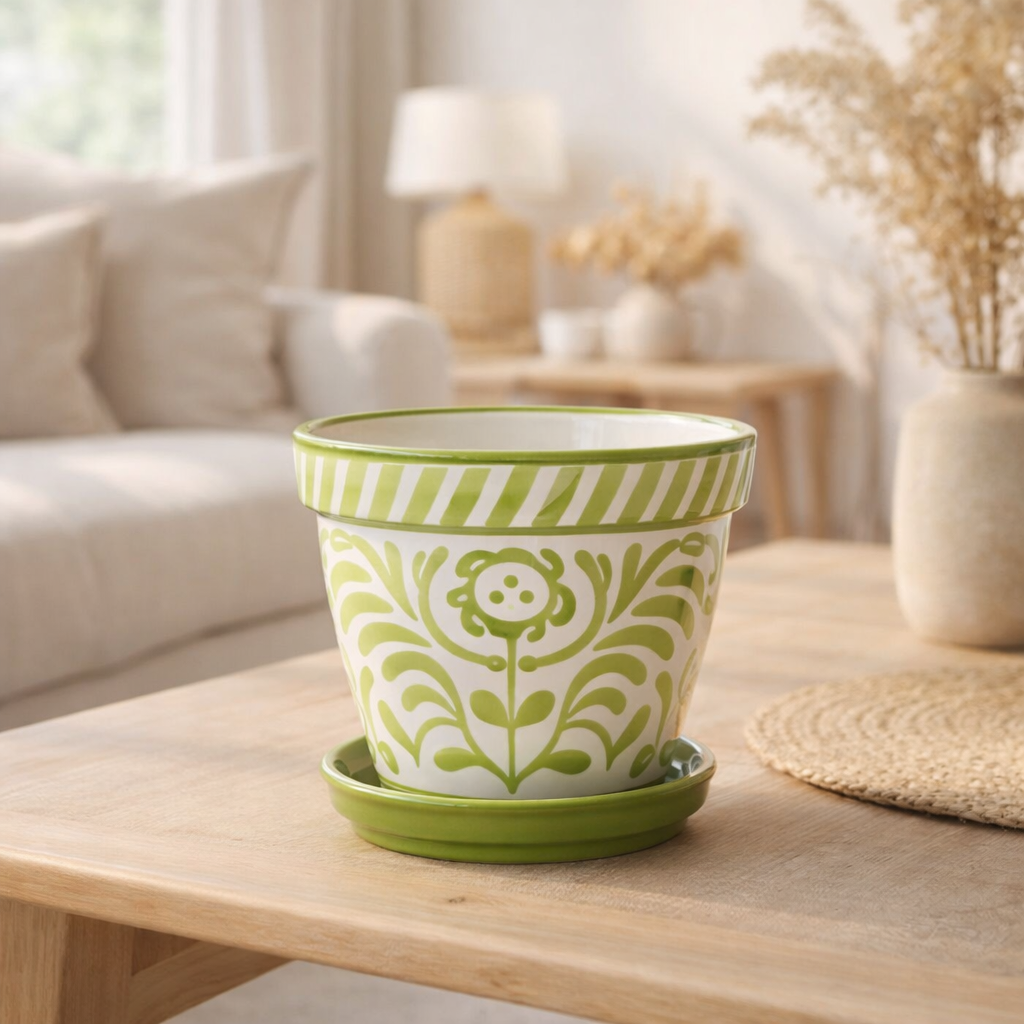 J -line Flowerpot Grenade - Céramique - Green - Small - Ø 21 cm en situation