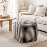 Pouf J-Line Pied-De-Poule - coton - blanc/noir en situation