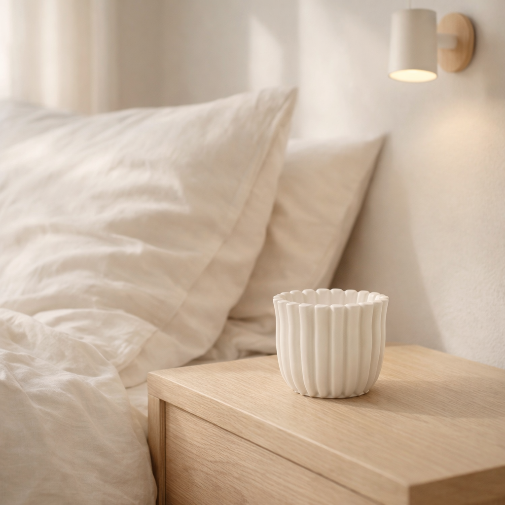 Pot de fleur J-Line Ribbed - ciment - blanc - petit en situation