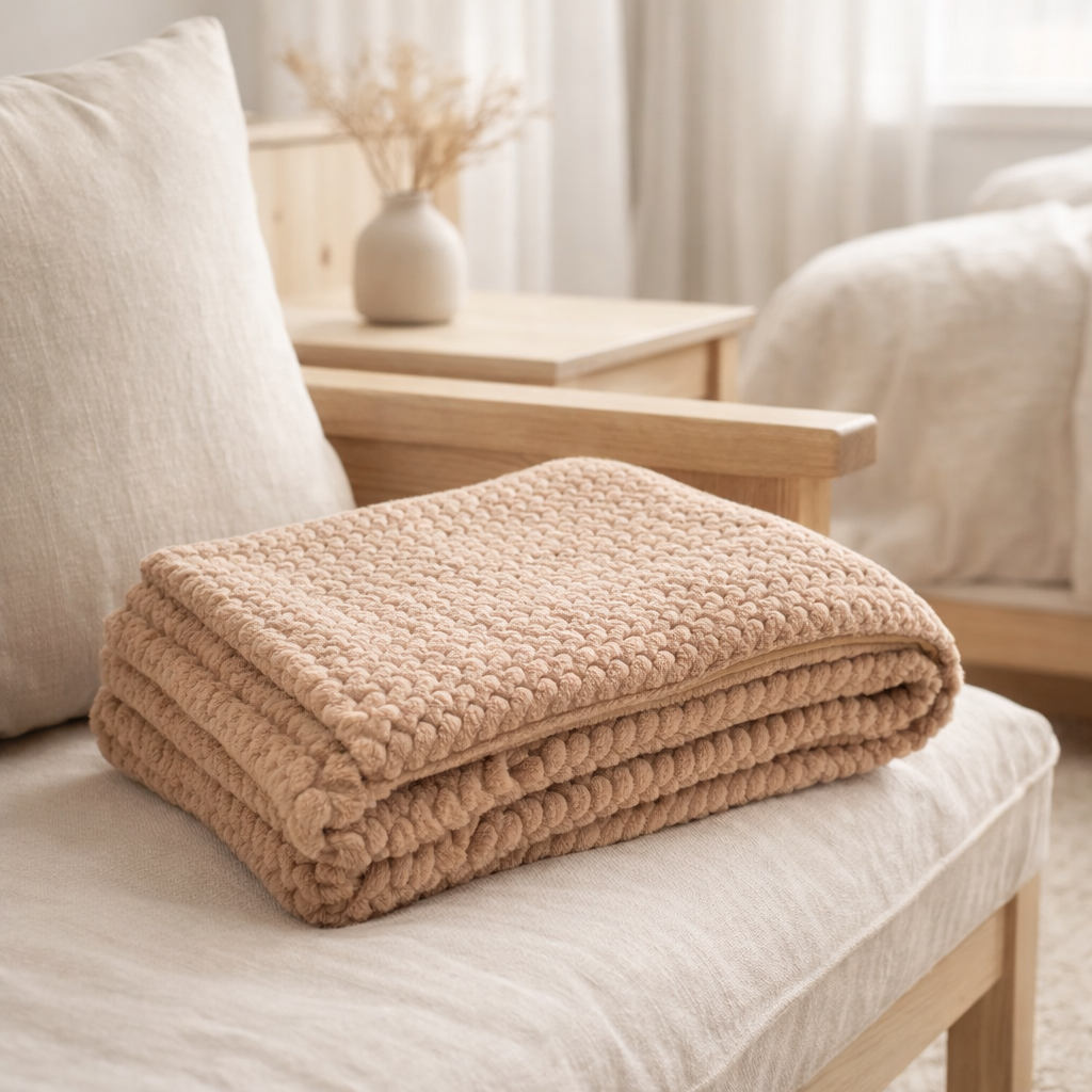 Couverture J-Line - polyester - camel en situation