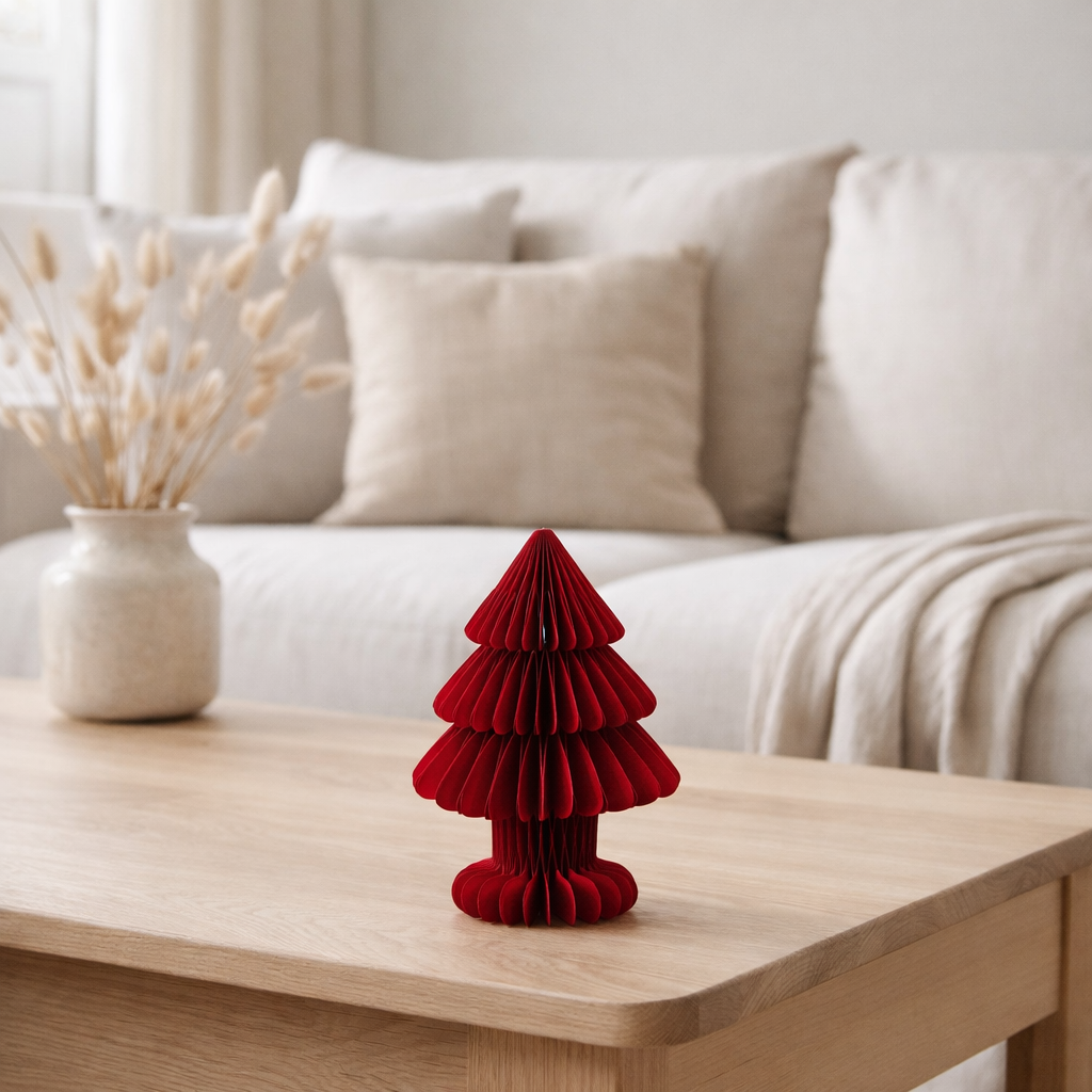 J-Line décoration Sapin de Noël Pliable - papier - Noël rouge - S en situation