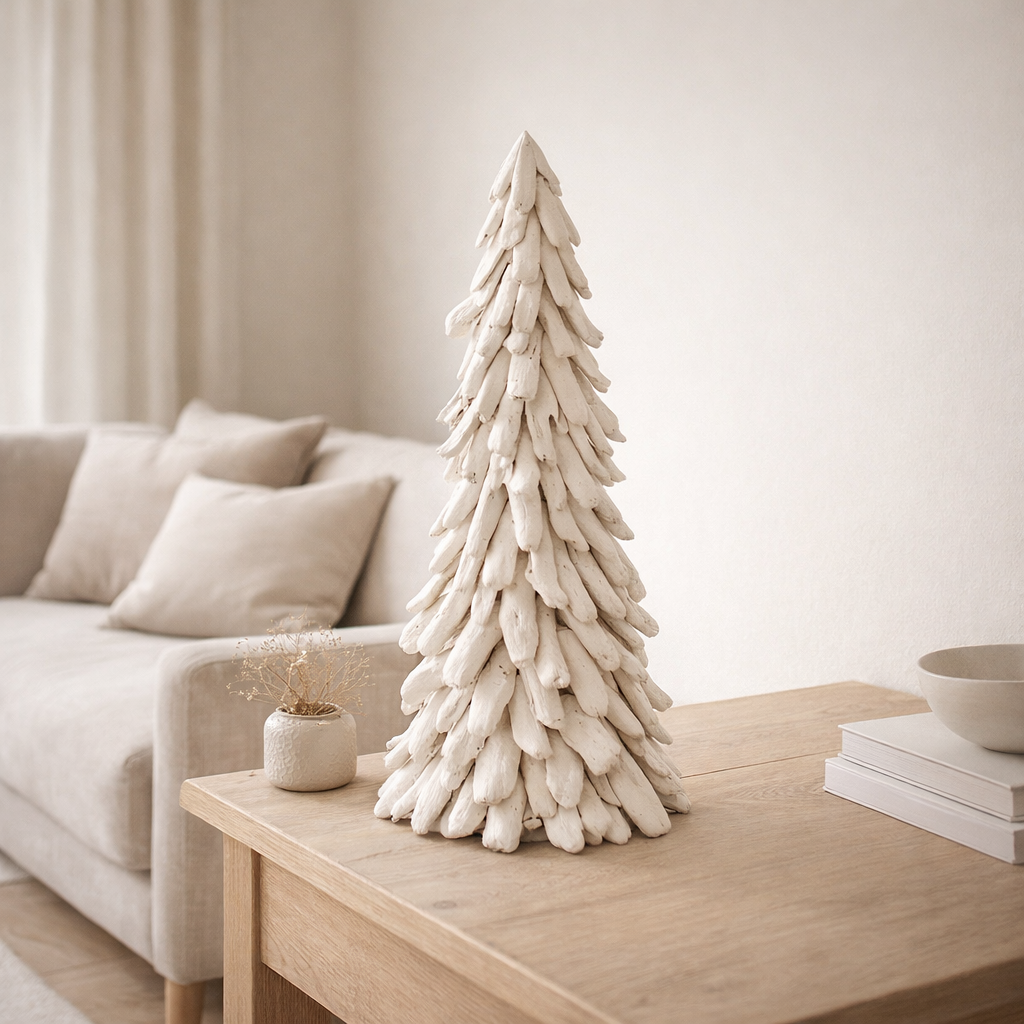 J-Line décoration Arbre Neige - bois flotté - blanc - grand en situation