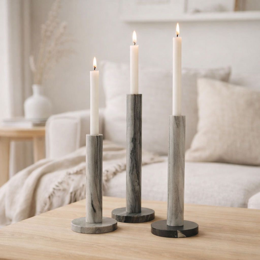 Bougeoir J-Line Marbre - pierre - noir/gris - lot de 3 en situation