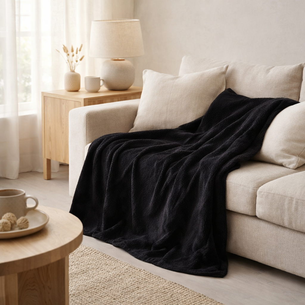 Couverture J-Line Snuggle - polyester - noir en situation