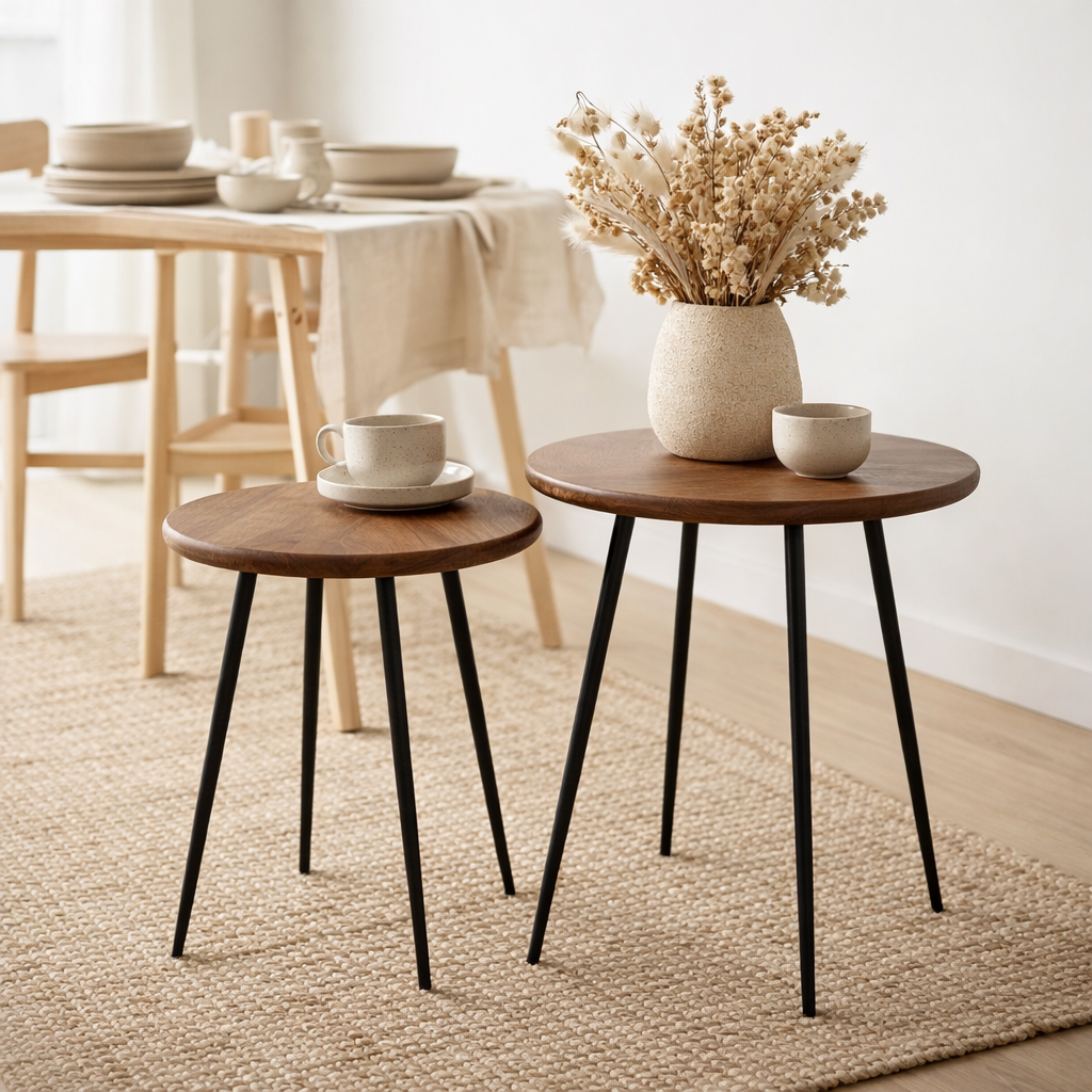 Table basse J-Line Neo - caoutchouc - naturel/noir - lot de 2 en situation