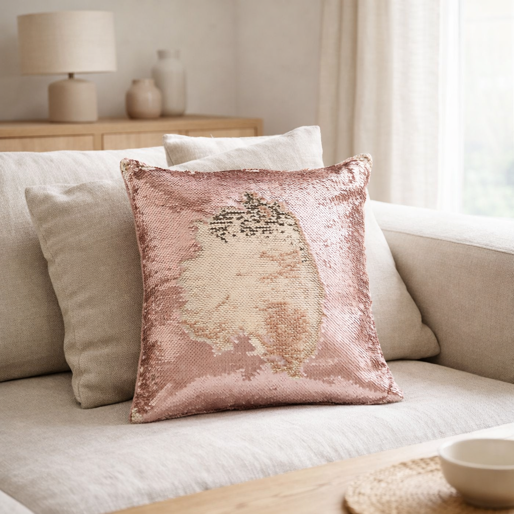 Coussin J-Line Réversible - coton/lin - rose/champagne en situation