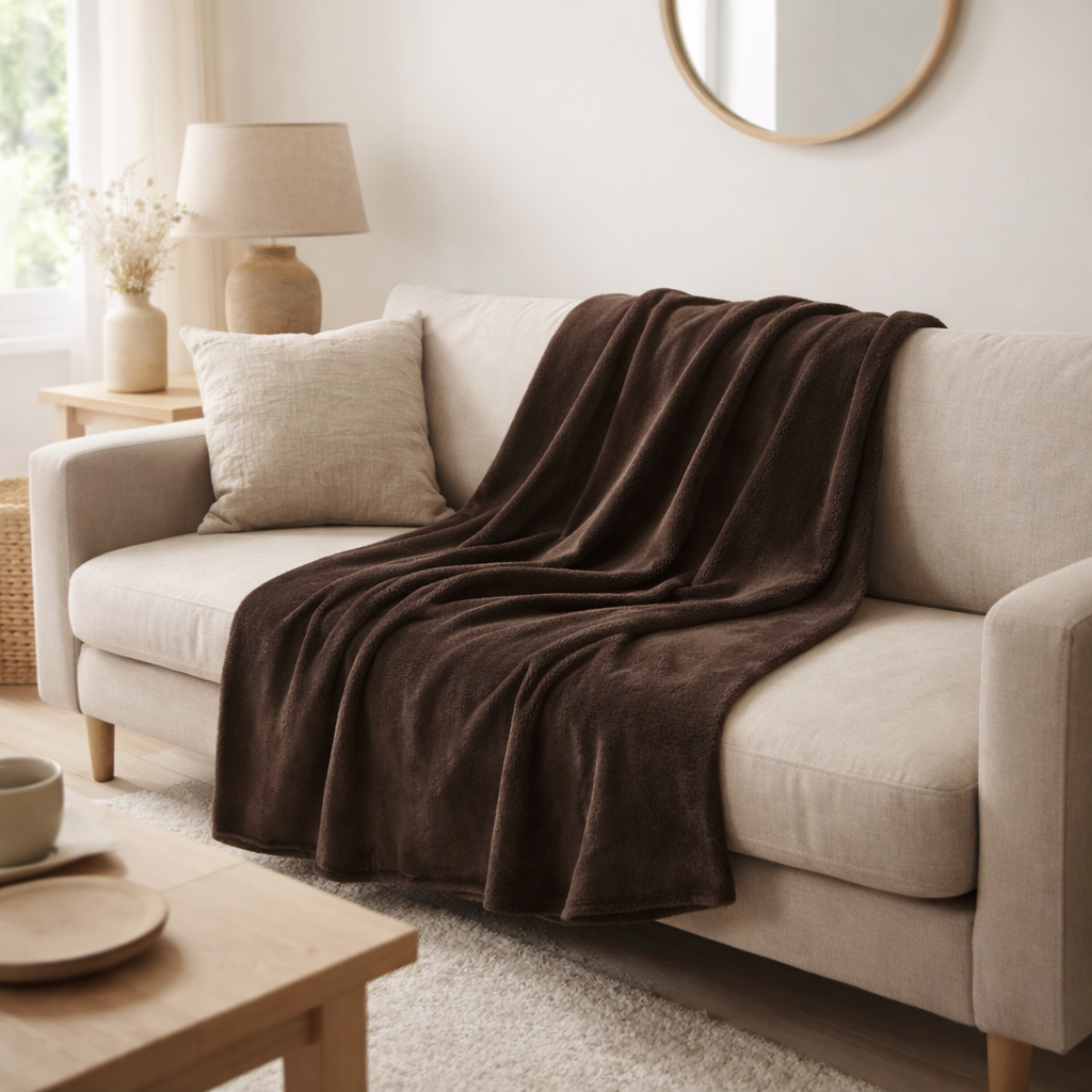 Couverture J-Line Snuggle - polyester - marron foncé en situation