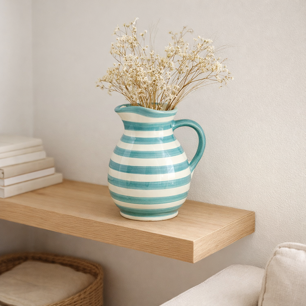 J-Line Jug Grenade Stripes - Ceramics - White / Aqua - Medium en situation
