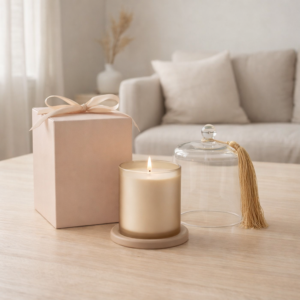 Bougie parfumée J-Line Stolp Merci - Fleur de Sureau - verre - beige - S - 30U en situation