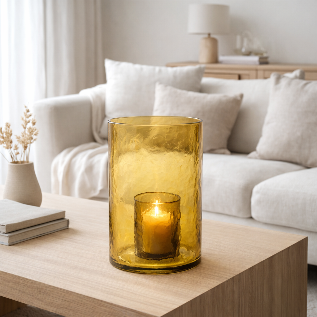 J-Line Lanterne Double Verre Jaune Grand en situation
