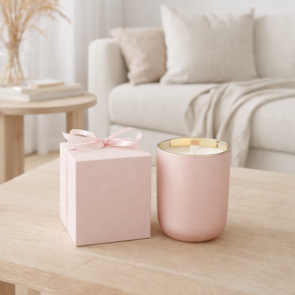 Bougie parfumée J-Line Bonheur - Sapphire Amber Tea - verre - rose - L - 65U en situation