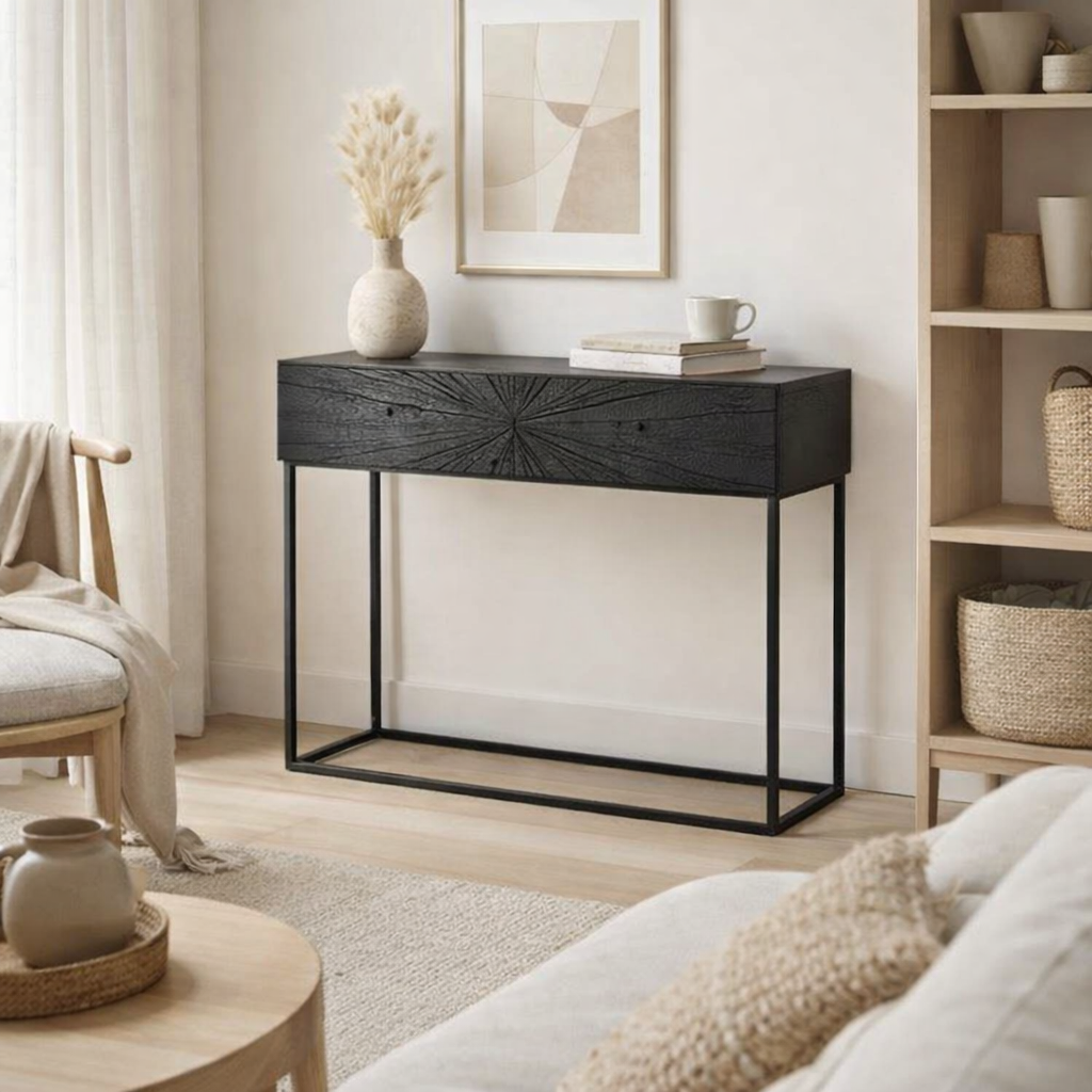 Console J-Line Shanil - bois/fer - noir en situation