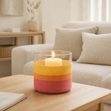 Bougeoir J-Line - photophore rond + rayures - verre - jaune/rose en situation