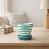 J -Liline Flowerpot Granada Stripes - Céramique - Aqua - XS - Ø 17 cm en situation