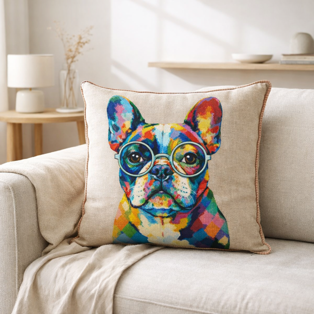 J-Line coussin Dog Popart - polyester/lin - mix en situation