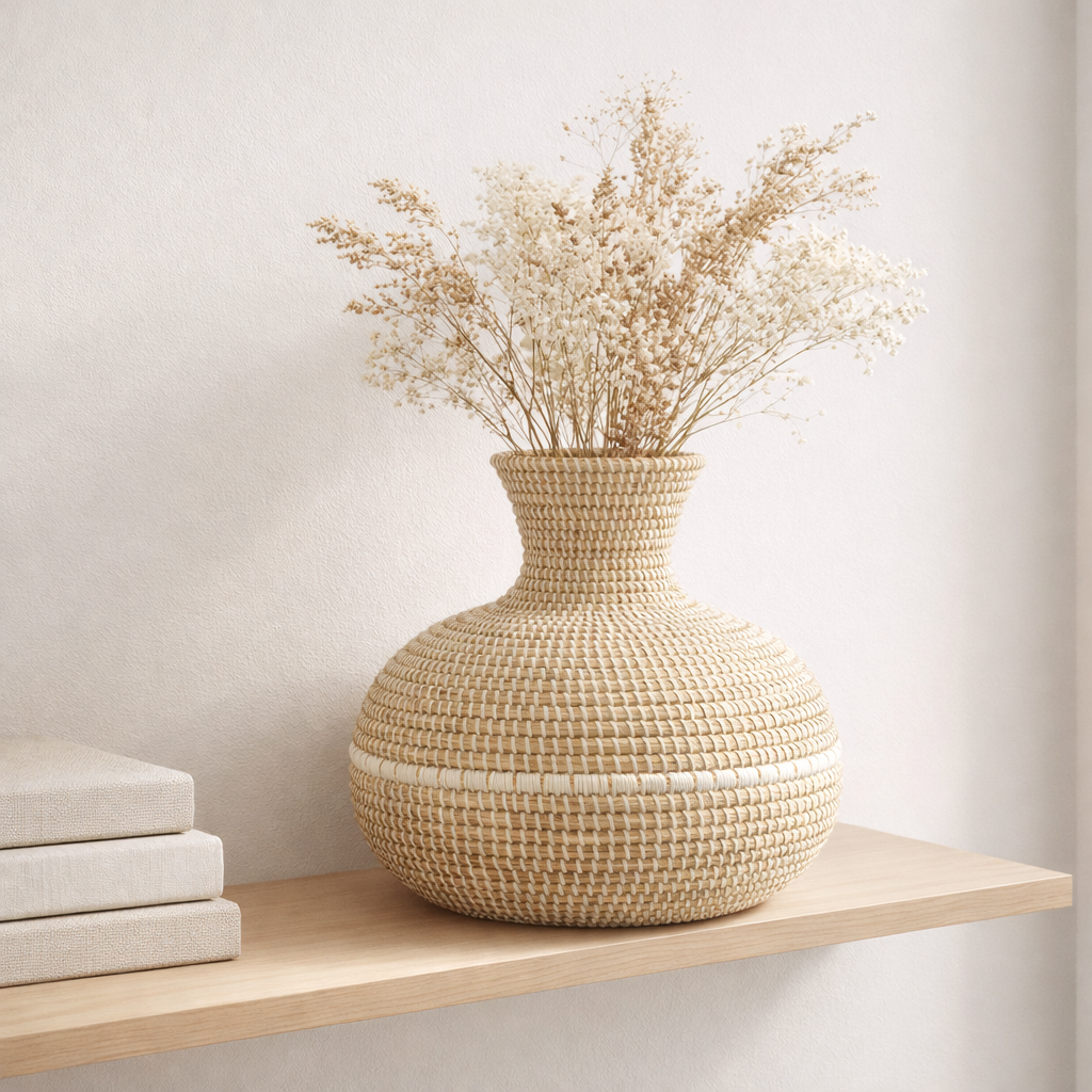J -line Vase tissée - Merdoise - Natural / White - Ø 39 cm en situation