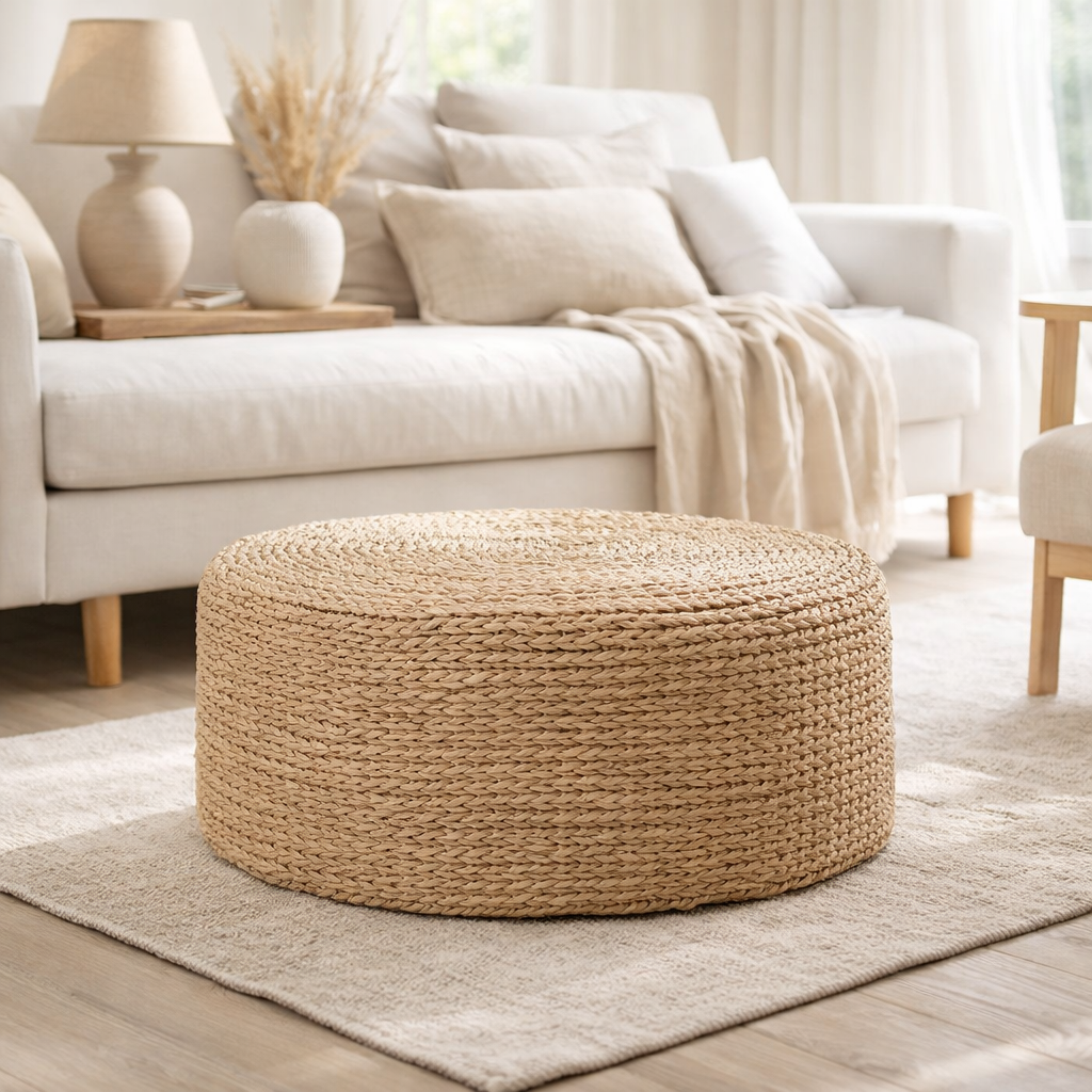Pouf J-Line Rond Jonc de Mer Naturel en situation