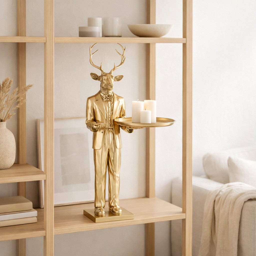 J-Lline Decoration Hert Ober Plateau - Polyresin - Gold en situation