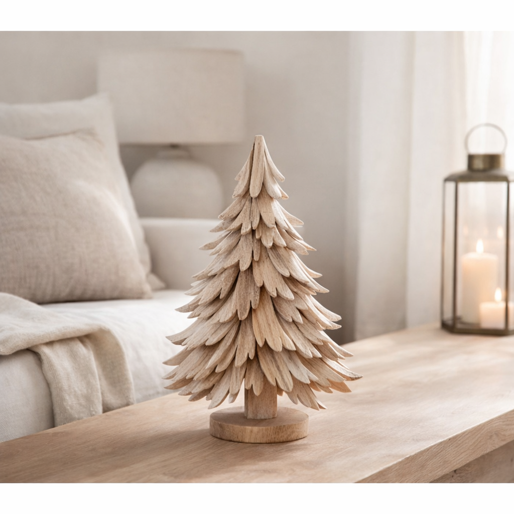 J-Line décoration Sapin de Noël sur pied - bois - naturel - S en situation