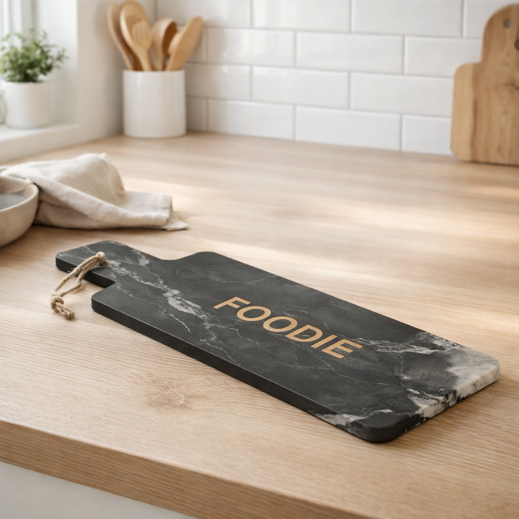 Planche à découper J-Line Foodie Rectangle Marble - pierre - noir/or - grand en situation