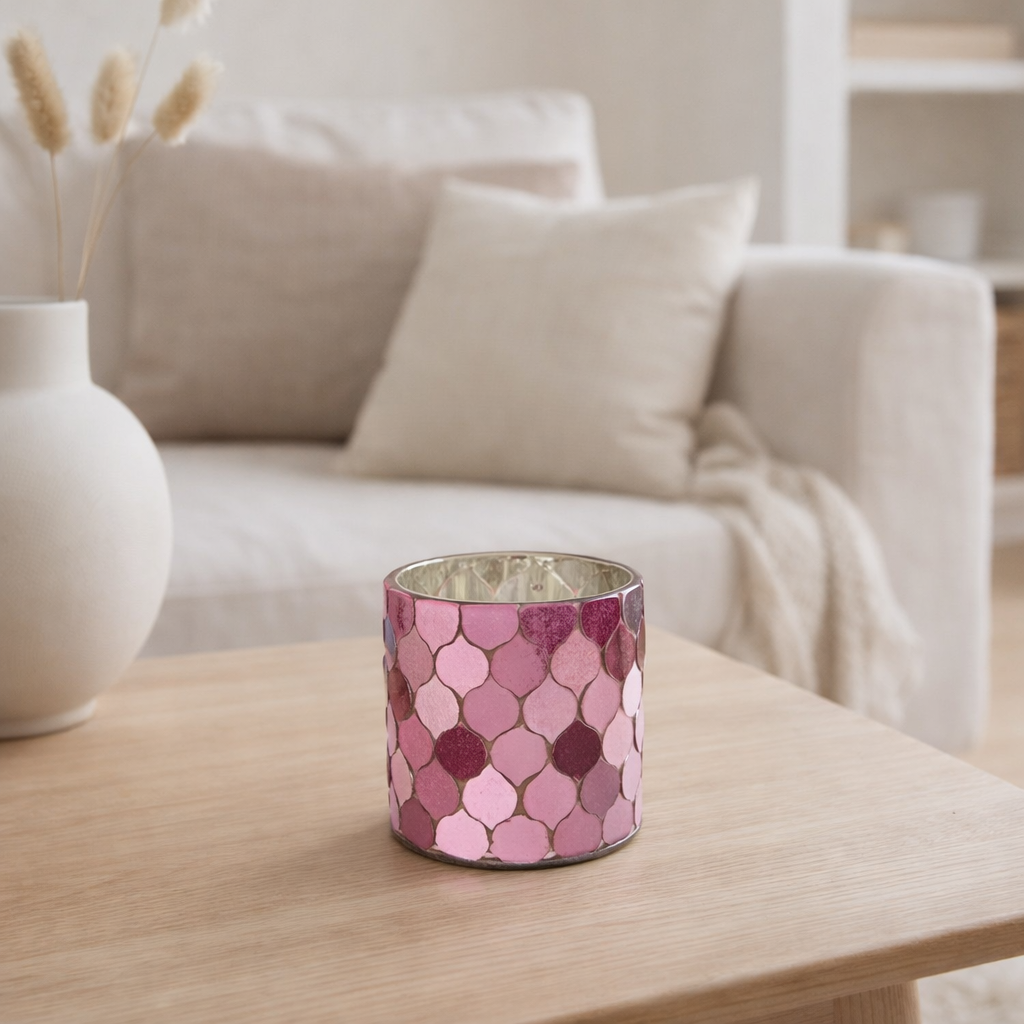 Bougeoir J-Line Cilidner Mosaic - verre - fuchsia en situation