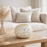 Bougeoir J-Line Ball Mosaic - verre - blanc/argent - grand en situation