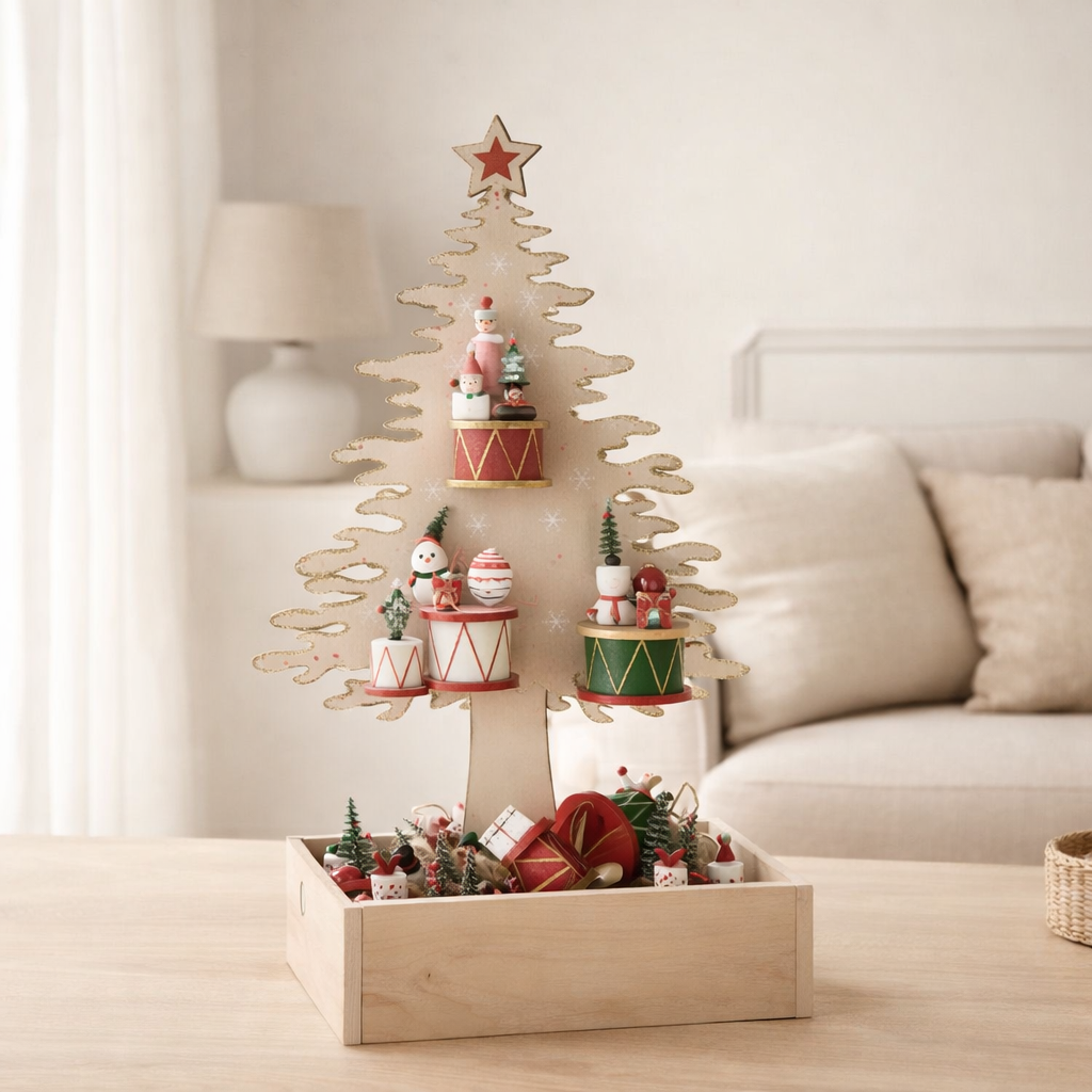 J-Line décoration Arbre + Cintres + Rangement - contreplaqué - naturel/rouge en situation
