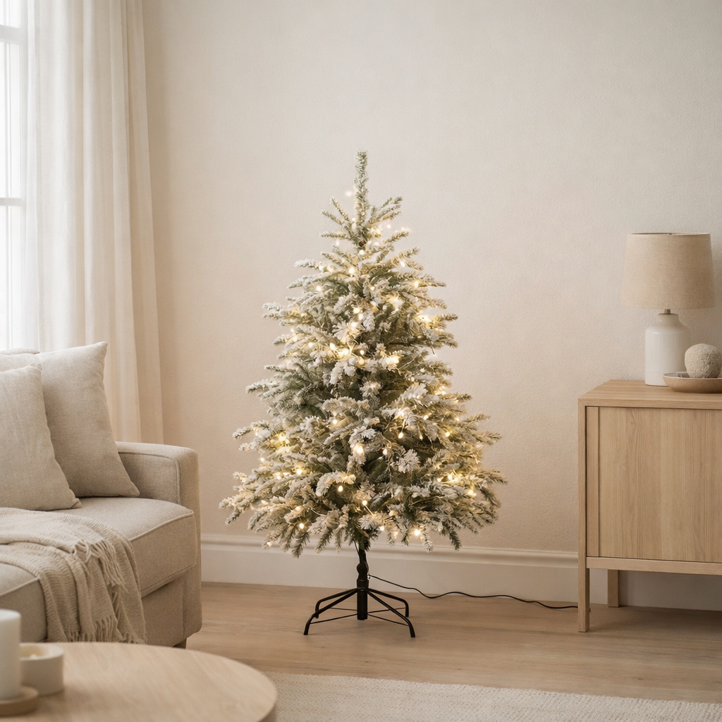 J-Line Sapin de Noël 120 LED Snowy - plastique - vert/blanc en situation
