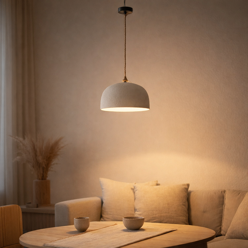 J-Line Lampe Suspendue Tasse Papier Mâché Blanc Grand en situation