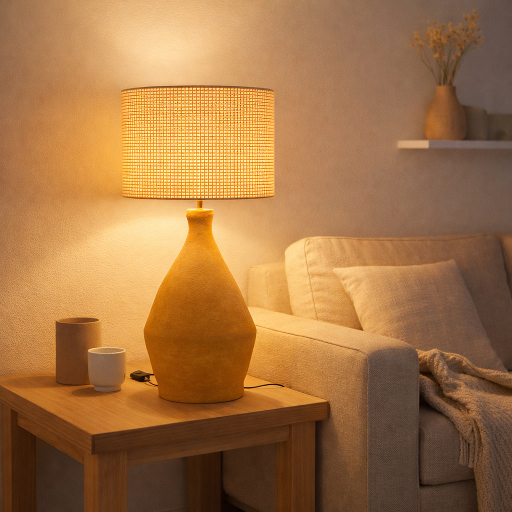 Lampe de table j -line Indus - Paper Mache - Jaune en situation