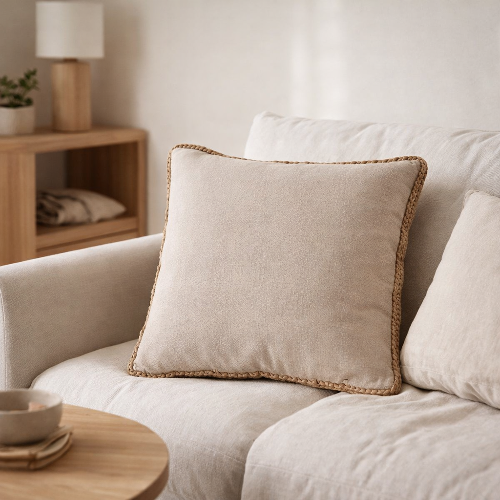 Coussin J-Line Square 1 Side - osier/textile - naturel - petit en situation