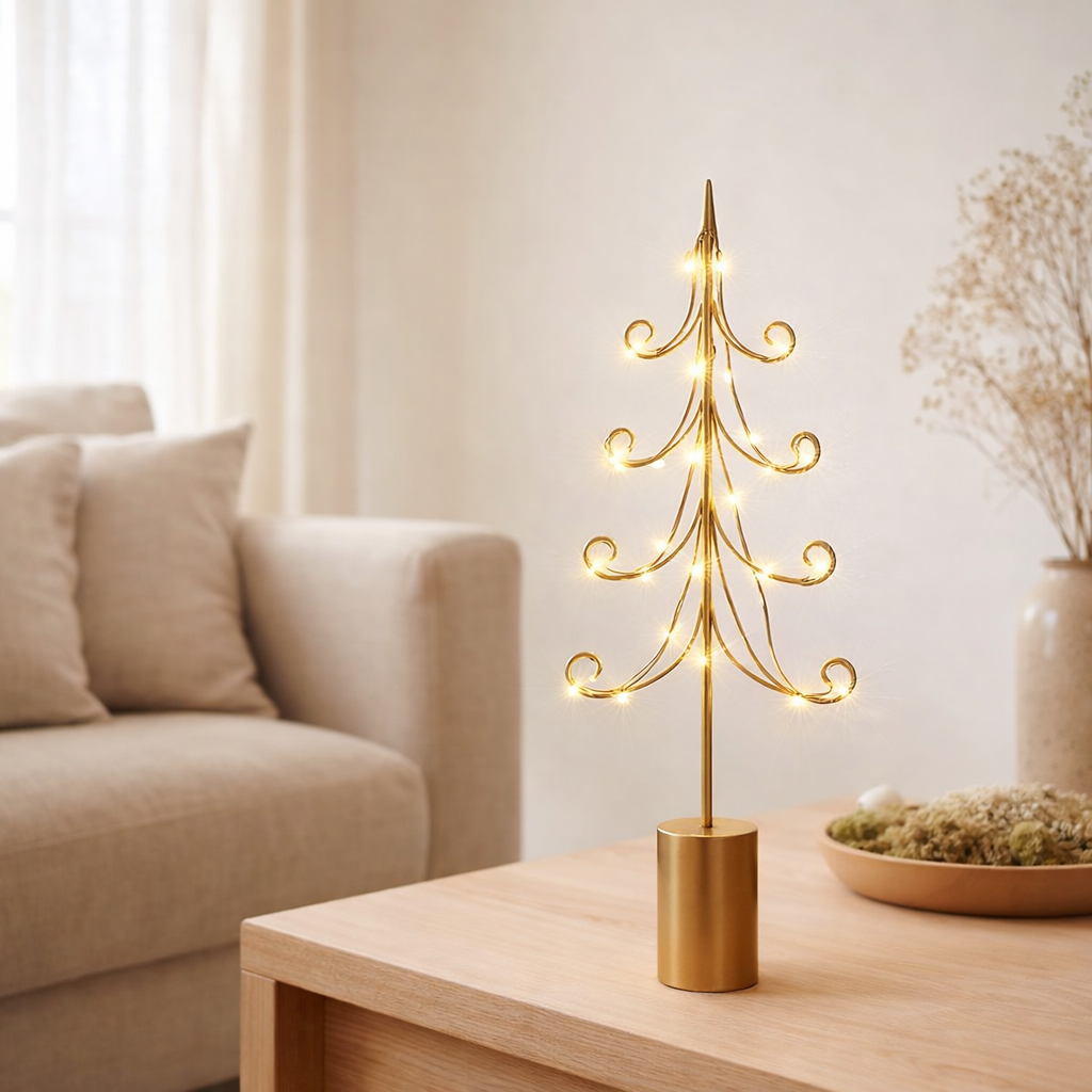 J-Line décoration Arbre - fer - or - M - lumières LED en situation