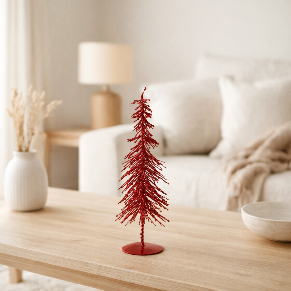 J-Line décoration Sapin de Noël Paillettes - plastique - rouge - S en situation