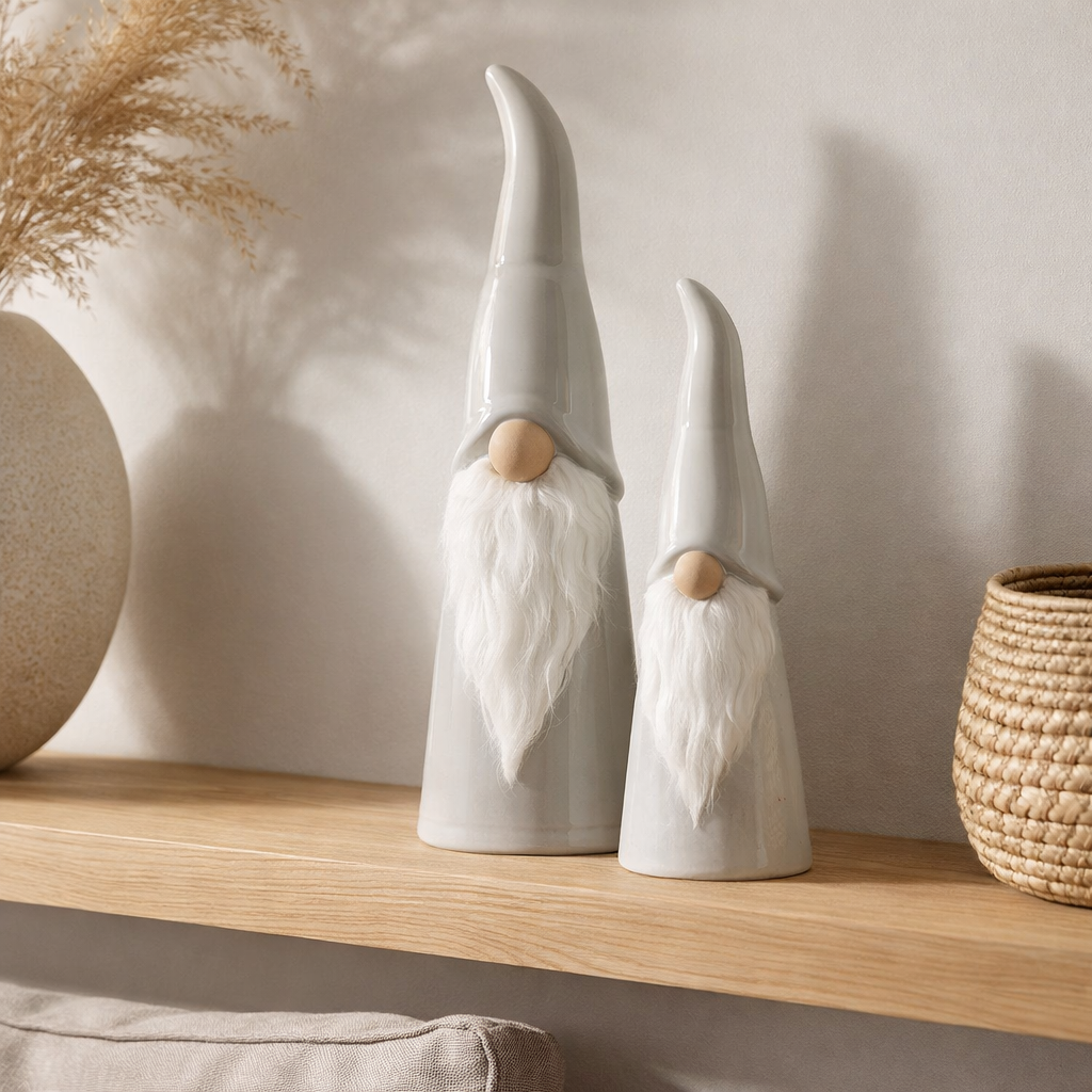 Figurine J-Line Gnome Hat - porcelaine - gris - L en situation