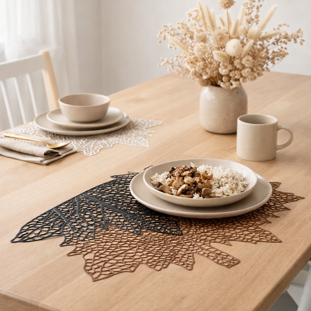 Set de table J-Line Feuille - plastique - marron en situation