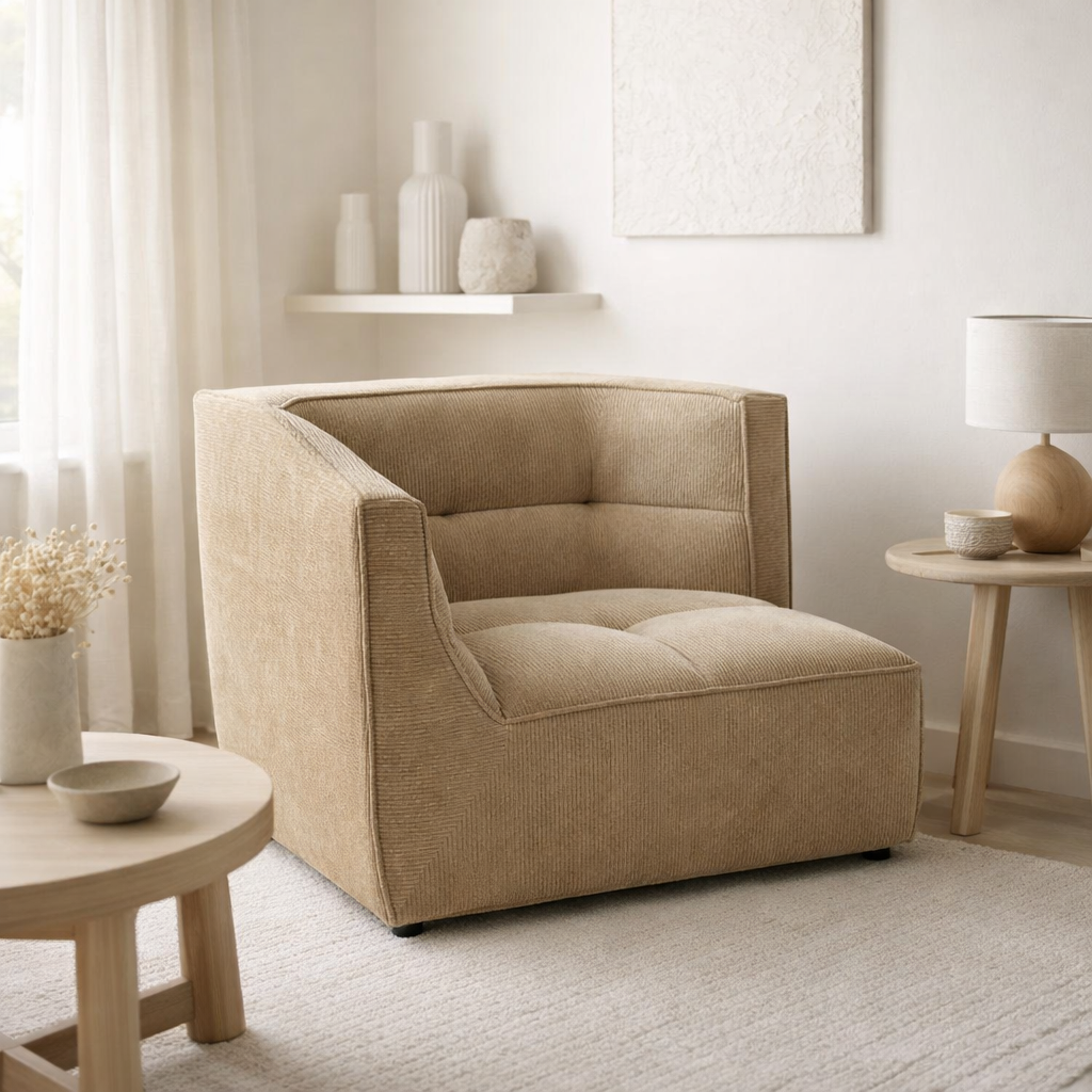 J-Line Grille d'Assise d'Angle Bois de Peuplier/Mousse Beige Foncé en situation