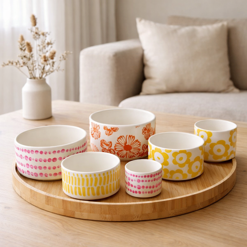 J-Line Set de 6 Bols Apéro + Plateau Bamboo Box Ceramic Mix en situation