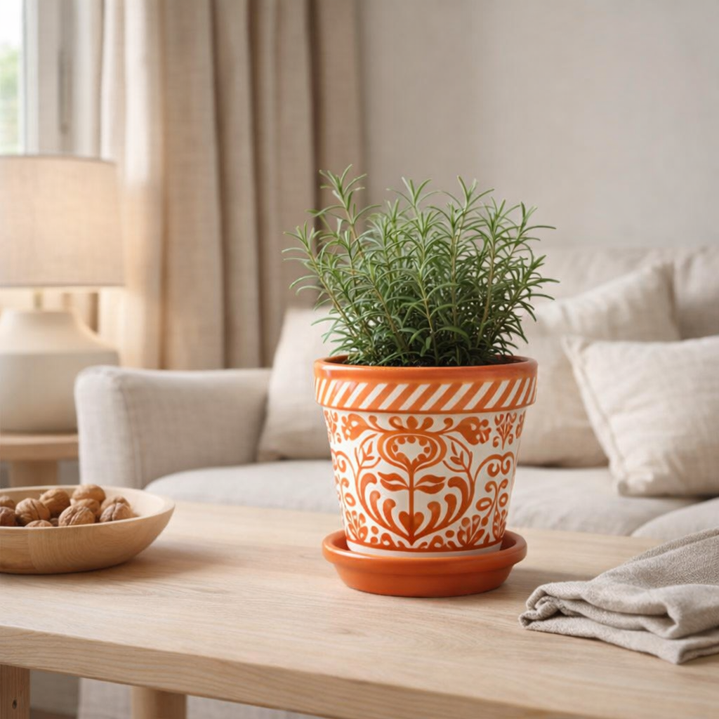 J -line Flowerpot Grenade - Céramique - Orange - Small - Ø 21 cm en situation