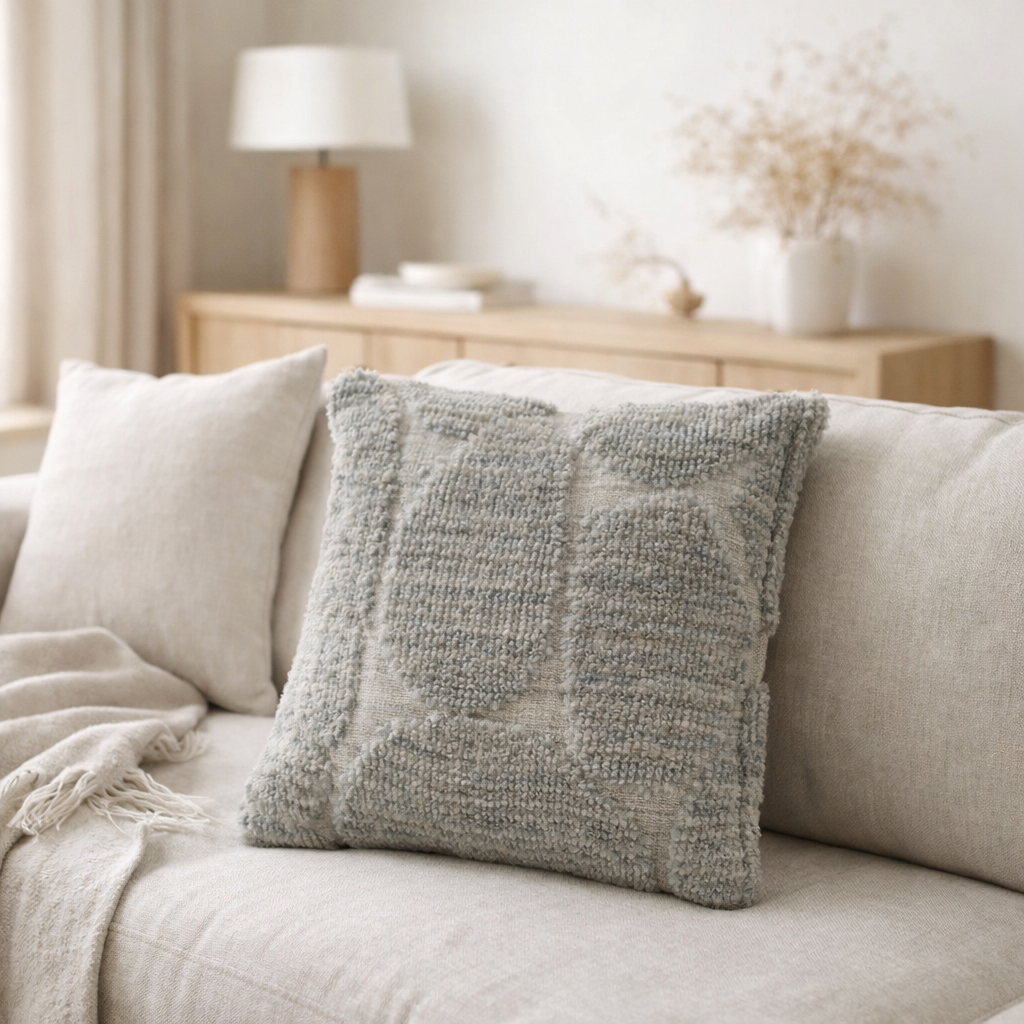 Coussin J-Line Stone Motif - polyester - gris bleu en situation