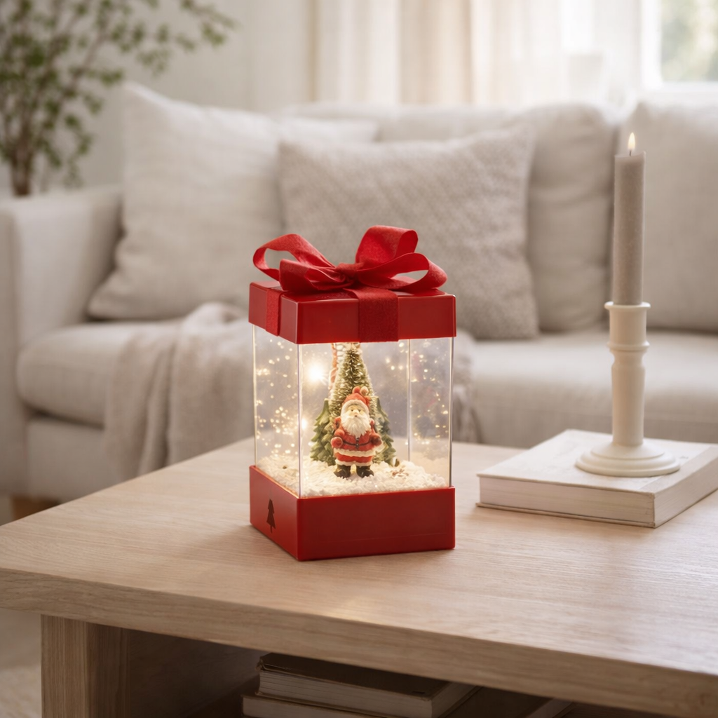 J-Line décoration Coffret cadeau boule à neige - polyrésine - mix - LED en situation