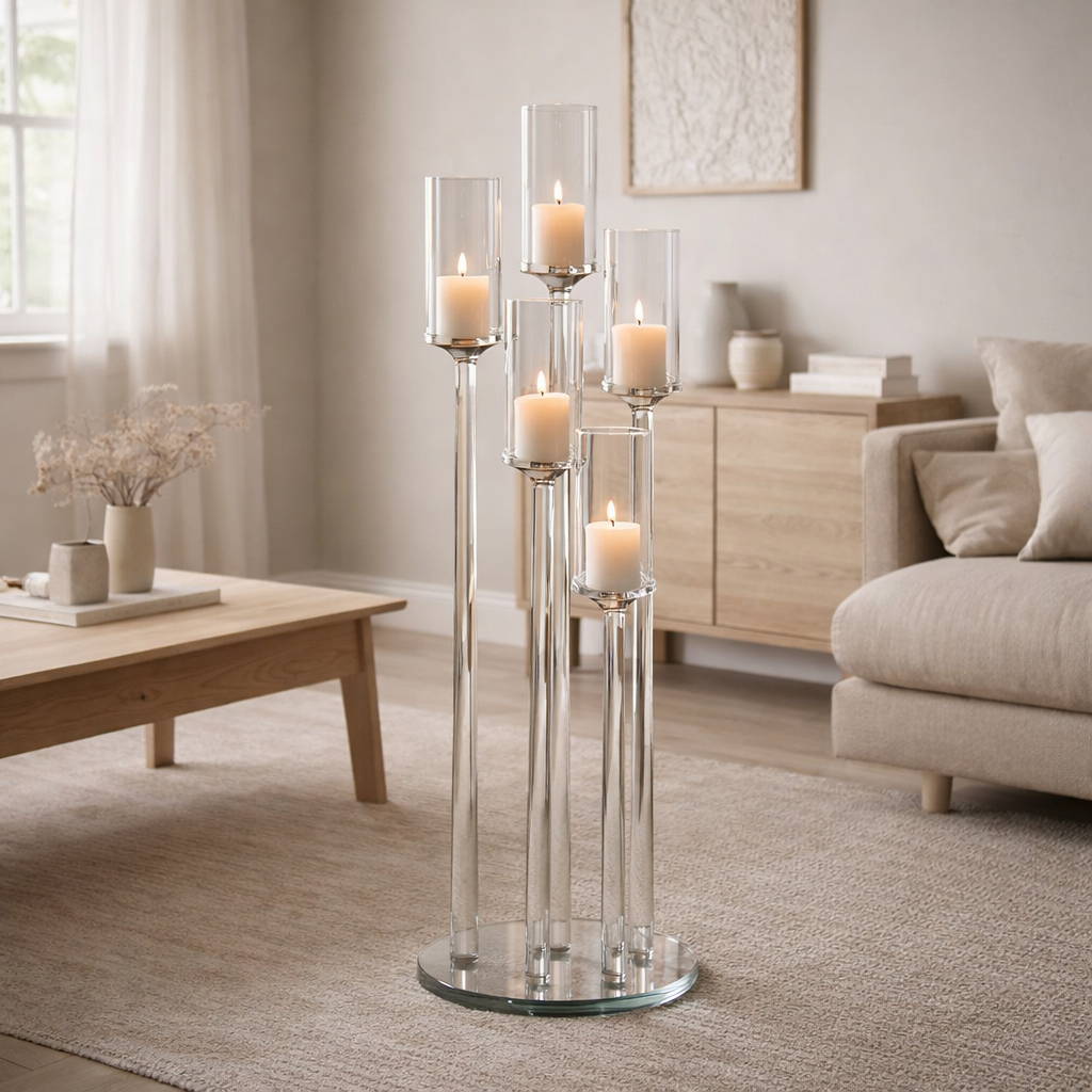 Bougeoir J-Line 5 grands - verre - transparent en situation