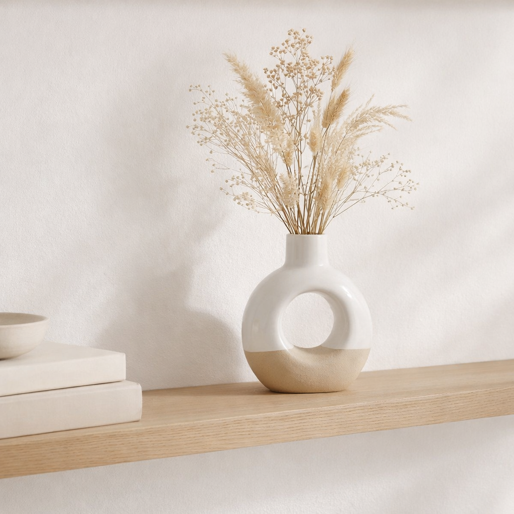 Vase J-Line Circle - porcelaine - blanc - petit - 17,5 cm de haut en situation