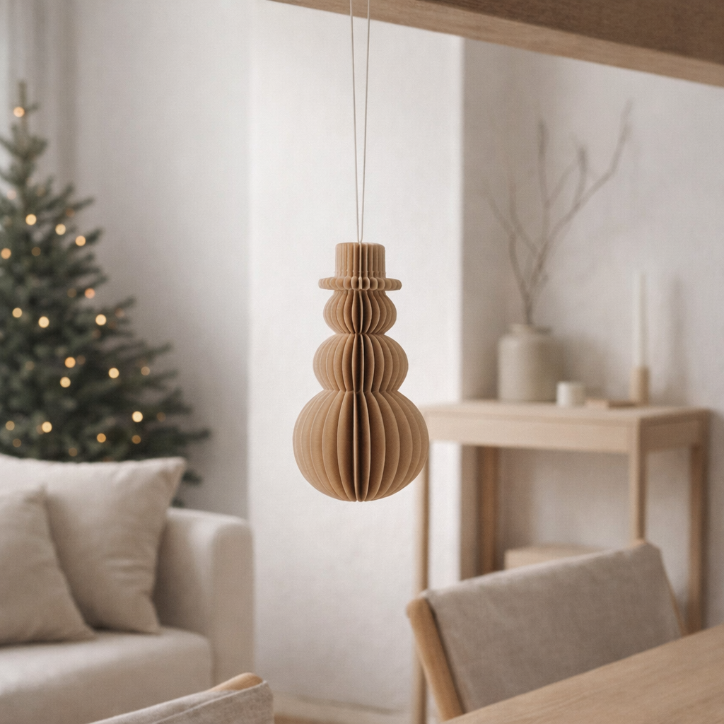 J-Line Cintre Bonhomme de Neige Papier Beige Grand en situation