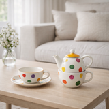 Tasse + soucoupe + théière J-Line 'Tea For One' - porcelaine - mélange en situation