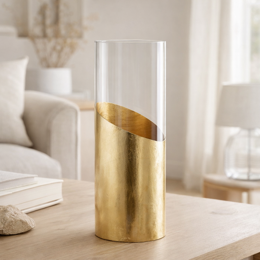 Lanterne J-Line Moa - verre - transparent/or - grande en situation